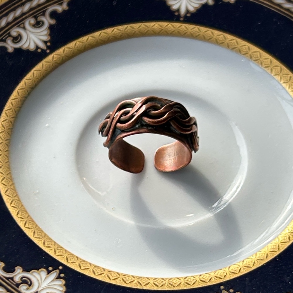 Vintage Solid Copper Braided Adjustable Cuff Ring - image 1